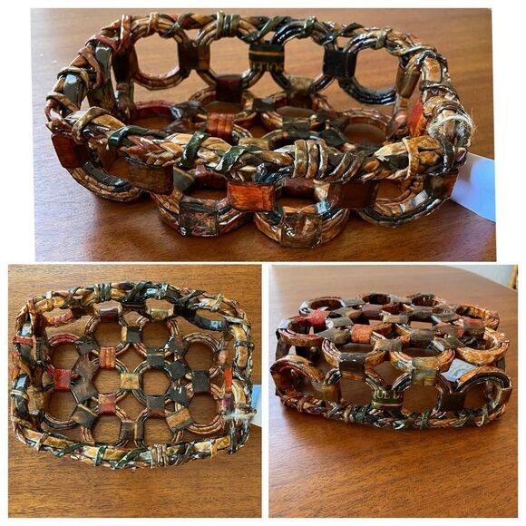 NWT Handcrafted Basket From Brazil Brown Red Black and Tan - Picture 1 of 11